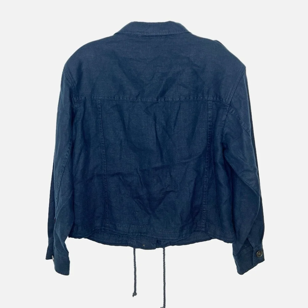 TALBOTS 100%‎ Linen Jacket Womens SMALL Navy Button Front Utility Outdoor Casual - Picture 2 of 8